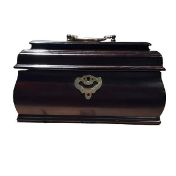 VINTAGE The Bombay Company Mahogany Wood Brass Handle Keepsake Box - EUC - Picture 1 of 5